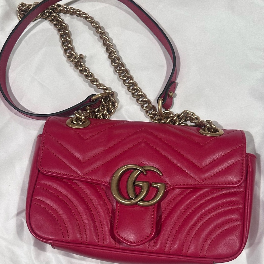 Gucci Pink Leather Crossbody Bag with Gold Chain